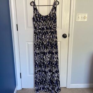 AB Studio Blue, Black & White Sleeveless Maxi Dress